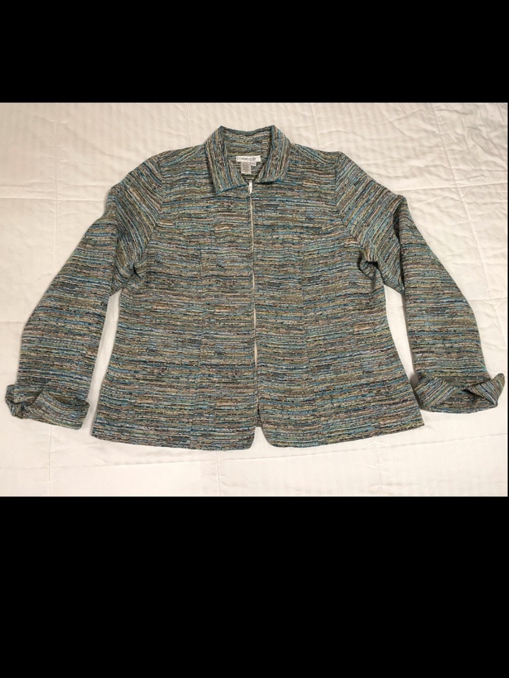 Vintage Coldwater Creek Blue Green Textured Zip Collared Jacket XXL USA Made